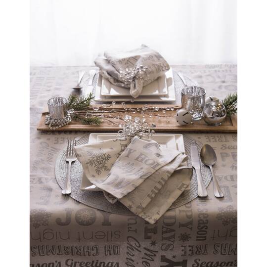DII® Silver Christmas Collage Tablecloth